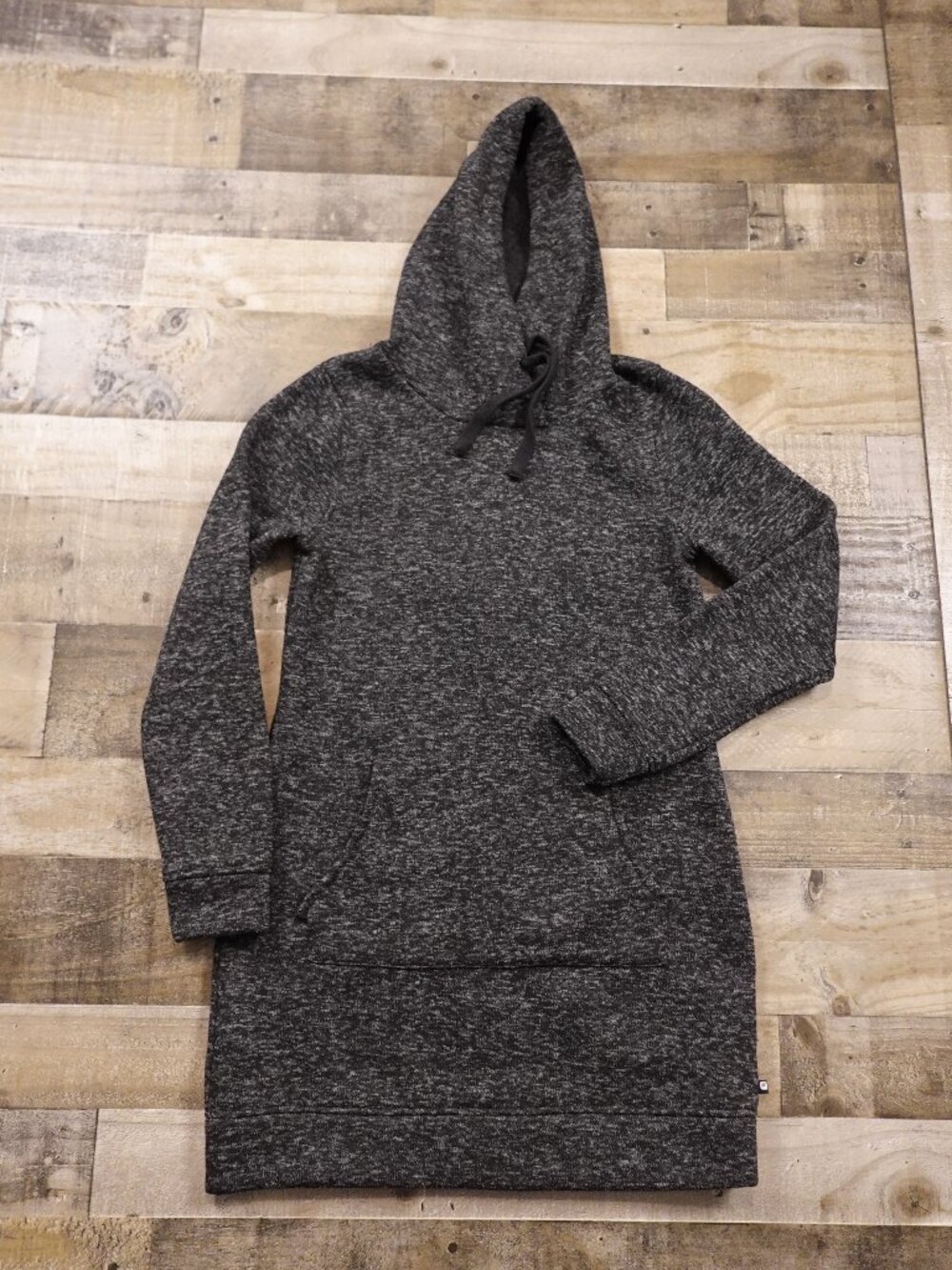 Fabletics Yukon Sweater Dress Women’s Large Black Gray Hooded Pullover Lounge